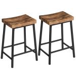 MAHANCRIS Bar Stools,Counter Height Bar Stools Set of 2, 23.7 Inch Saddle Stools with Footrest, Kitchen Stools, Industrial Style, for Dining Room, Counter, Bar, Rustic Brown and Black BAHR0801N1