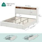 YITAHOME King Size Bed Frame, Storage Bed Frame with 4 Drawers & LED Light, Platform Bed with Storage Upholstered Headboard and Charging Station, No Box Spring Needed, Easy Assembly, Beige