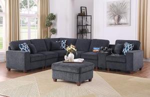 Ball & Cast 127" L-Shaped Sectional Couch with Movable Ottoman & 6 Throw Pillow,7 Seat Chenille Upholstered Sofa W/ 2 Cup Holder,USB Port & Hidden Storage Box,DIY Combination,for Living Room,Dark Gray