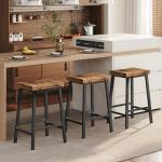 MAHANCRIS Bar Stools,Counter Height Bar Stools Set of 2, 23.7 Inch Saddle Stools with Footrest, Kitchen Stools, Industrial Style, for Dining Room, Counter, Bar, Rustic Brown and Black BAHR0801N1