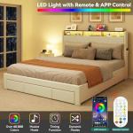 YITAHOME King Size Bed Frame, Storage Bed Frame with 4 Drawers & LED Light, Platform Bed with Storage Upholstered Headboard and Charging Station, No Box Spring Needed, Easy Assembly, Beige