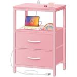 Huuger Nightstand with Charging Station, Side Table with Fabric Drawers, End Table with Open Shelf, Bedside Table with USB Ports and Outlets, Night Stand for Bedroom, Pink