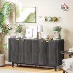 HOMCOM Fluted Sideboard Buffet Cabinet, 55" Modern Accent Console Cabinet with 4 Doors, 2 Adjustable Shelves and 5 Wood Legs, Dark Gray