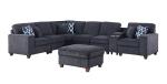 Ball & Cast 127" L-Shaped Sectional Couch with Movable Ottoman & 6 Throw Pillow,7 Seat Chenille Upholstered Sofa W/ 2 Cup Holder,USB Port & Hidden Storage Box,DIY Combination,for Living Room,Dark Gray