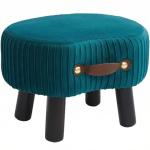 Leesingdo Small Footstool with Handle, Velvet Ottoman Foot Rest with Padded Seat, Curved Foot Stool with Wooden Legs, Portable Foot Rest for Living Room, Bedroom, Entryway, Peacock Blue