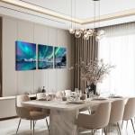 MHARTK66 Wall Art for Bedroom Wall Decor for Living Room Office Decor Abstract Mountain Aurora Landscape Painting 3 Piece Scenic Framed Canvas Art Prints Ready to Hang Kitchen Wall Pictures Home Decor