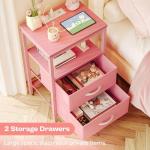 Huuger Nightstand with Charging Station, Side Table with Fabric Drawers, End Table with Open Shelf, Bedside Table with USB Ports and Outlets, Night Stand for Bedroom, Pink