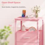 Huuger Nightstand with Charging Station, Side Table with Fabric Drawers, End Table with Open Shelf, Bedside Table with USB Ports and Outlets, Night Stand for Bedroom, Pink