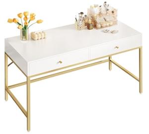 SUPERJARE Vanity Desk with Drawers, 47 inch Computer Desk, Modern Simple Home Office Desks, Makeup Dressing Table for Bedroom - White and Gold
