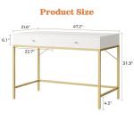 SUPERJARE Vanity Desk with Drawers, 47 inch Computer Desk, Modern Simple Home Office Desks, Makeup Dressing Table for Bedroom - White and Gold