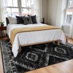 Area Rug 8x10 Rug Machine Washable Non-Slip Low Pile Print Pattern Western Rug for Living Room Bedroom Entryway Tribal Series -Black