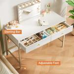 SUPERJARE Vanity Desk with Drawers, 47 inch Computer Desk, Modern Simple Home Office Desks, Makeup Dressing Table for Bedroom - White and Gold