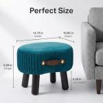 Leesingdo Small Footstool with Handle, Velvet Ottoman Foot Rest with Padded Seat, Curved Foot Stool with Wooden Legs, Portable Foot Rest for Living Room, Bedroom, Entryway, Peacock Blue