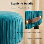 Leesingdo Small Footstool with Handle, Velvet Ottoman Foot Rest with Padded Seat, Curved Foot Stool with Wooden Legs, Portable Foot Rest for Living Room, Bedroom, Entryway, Peacock Blue