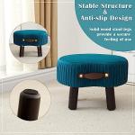 Leesingdo Small Footstool with Handle, Velvet Ottoman Foot Rest with Padded Seat, Curved Foot Stool with Wooden Legs, Portable Foot Rest for Living Room, Bedroom, Entryway, Peacock Blue