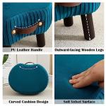 Leesingdo Small Footstool with Handle, Velvet Ottoman Foot Rest with Padded Seat, Curved Foot Stool with Wooden Legs, Portable Foot Rest for Living Room, Bedroom, Entryway, Peacock Blue