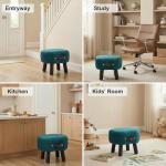 Leesingdo Small Footstool with Handle, Velvet Ottoman Foot Rest with Padded Seat, Curved Foot Stool with Wooden Legs, Portable Foot Rest for Living Room, Bedroom, Entryway, Peacock Blue
