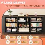 WLIVE 54''W Dresser for Bedroom, Dresser TV Stand for 55, 60, 65 inch TV, Wide Chest of Drawers with 9 Drawer, Large Entertainment Center, Fabric Dressers with Wood Top for Living Room, Rustic Brown