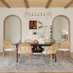 TYBOATLE Rattan Dinner Chairs Set of 4 with Faux Leather Cushion, Modern Dining Room Chairs w/Adjustable Foot Pads, Kitchen Boho Mid Century Upholstered, White