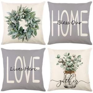 4-Pack Farmhouse Pillow Covers 18x18 Grey