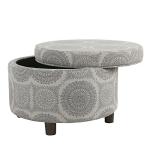 Homepop Home Decor | Upholstered Round Storage Ottoman | Ottoman with Storage for Living Room & Bedroom (Grey Medallion) 24.0 In. X 24.0 In. X 17.0 In.