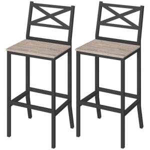 MAHANCRIS Bar Stools, Set of 2 Bar Chairs with Backrest and Footrest, 26" Tall Counter Bar Stools, Kitchen Breakfast Bar Chairs, Easy Assembly, for Dining Room, Greige BAHG0901N3