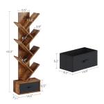 Rolanstar 7 Tier Bookshelf with Drawer, Tree Bookshelf, Small Bookshelves with Storage Rack for CDs/Movies/Books, Standing Book Shelf, Tall Narrow Bookcase for Living Room, Bedroom, Rustic Brown