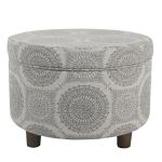 Homepop Home Decor | Upholstered Round Storage Ottoman | Ottoman with Storage for Living Room & Bedroom (Grey Medallion) 24.0 In. X 24.0 In. X 17.0 In.