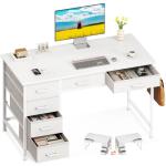 ODK Computer Desk with 6 Drawers, 40 Inch Small Desk with Storage, Reversible Desk with Headphone Hook for Home Office, Work Study Table for Bedroom, White
