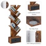 Rolanstar 7 Tier Bookshelf with Drawer, Tree Bookshelf, Small Bookshelves with Storage Rack for CDs/Movies/Books, Standing Book Shelf, Tall Narrow Bookcase for Living Room, Bedroom, Rustic Brown