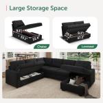 HONBAY Sectional Sleeper Sofa with Pull Out Bed, Sleeper Sectional Couch for Living Room, Sleeper Sofa Bed with Storage Chaise, Velvet Black