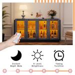 AMERLIFE Sideboard Buffet Cabinet with LED Lights, Mixed Color Accent Cabinet with Glass Doors and Adjustable Shelf, Hallway Storage Cabinets Console Table for Living Room, Dining Room, Black and Gray
