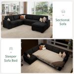 HONBAY Sectional Sleeper Sofa with Pull Out Bed, Sleeper Sectional Couch for Living Room, Sleeper Sofa Bed with Storage Chaise, Velvet Black