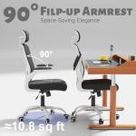 TLLMOON Office Computer Desk Chair - Lumbar Support and Headrest, Ergonomic Mesh Back Swivel Task Chair,Flip-Up Arms for Desk Work, 90-120° Tilt Rolling Chair for Home Office(White-Black6076)