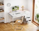 ODK Computer Desk with 6 Drawers, 40 Inch Small Desk with Storage, Reversible Desk with Headphone Hook for Home Office, Work Study Table for Bedroom, White