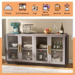 AMERLIFE Sideboard Buffet Cabinet with LED Lights, Mixed Color Accent Cabinet with Glass Doors and Adjustable Shelf, Hallway Storage Cabinets Console Table for Living Room, Dining Room, Black and Gray