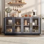 AMERLIFE Sideboard Buffet Cabinet with LED Lights, Mixed Color Accent Cabinet with Glass Doors and Adjustable Shelf, Hallway Storage Cabinets Console Table for Living Room, Dining Room, Black and Gray