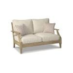 Signature Design by Ashley Clare View Coastal Outdoor Loveseat, Cushioned with Nuvella Fabric, Protective Finish, Eucalyptus Wood, 55.5" W x 35" D x 32" H, Beige