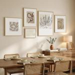 Framed Matisse Abstract Neutral Wall Art, 5 Piece Large Beige Canvas Prints Set, Modern Minimalist Geometric Botanical Paintings for Living Room, Bedroom, Hallway, Home Office, Guest Room