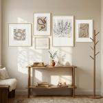 Framed Matisse Abstract Neutral Wall Art, 5 Piece Large Beige Canvas Prints Set, Modern Minimalist Geometric Botanical Paintings for Living Room, Bedroom, Hallway, Home Office, Guest Room
