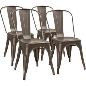 Set of 4 Stackable Metal Bistro Dining Chairs