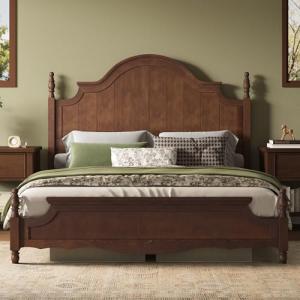 AMERLIFE Solid Wood California King Bed Frame with 55" Arched Headboard, Traditional Poster Bed with Wooden Slats Support, No Box Spring Needed, Easy Assembly, Dark Walnut