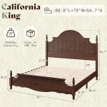 AMERLIFE Solid Wood California King Bed Frame with 55" Arched Headboard, Traditional Poster Bed with Wooden Slats Support, No Box Spring Needed, Easy Assembly, Dark Walnut
