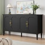 RoyalCraft 59" Buffet Cabinet with Storage, Vintage Sideboard with Adjustable Shelves & Carved Handle, Mid Century Modern Painted Credenza Coffee Bar for Kitchen, Dining Room, Satin Black