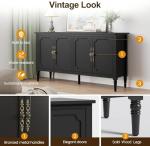 RoyalCraft 59" Buffet Cabinet with Storage, Vintage Sideboard with Adjustable Shelves & Carved Handle, Mid Century Modern Painted Credenza Coffee Bar for Kitchen, Dining Room, Satin Black