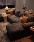 TROMIRY U-Shaped Sectional Couches for Living Room | 112 Inch Modern Sectional Couch | Dark Grey Chenille Sofa with Double Chaise for Apartment