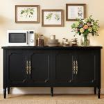 RoyalCraft 59" Buffet Cabinet with Storage, Vintage Sideboard with Adjustable Shelves & Carved Handle, Mid Century Modern Painted Credenza Coffee Bar for Kitchen, Dining Room, Satin Black