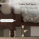 AMERLIFE Solid Wood California King Bed Frame with 55" Arched Headboard, Traditional Poster Bed with Wooden Slats Support, No Box Spring Needed, Easy Assembly, Dark Walnut