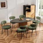 DUMOS Dining Chairs Set of 2, Mid Century Modern Chair Round Upholstered Curved Backrest, Kitchen Vanity Living Room Chairs with Black Metal Legs, Green