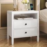Huuger White Nightstand Set of 2, Night Stand with Charger Station, Bedside Table with 2 Drawers, Bed Side Tables for Bedroom, Modern Nightstands, Metal Knobs, Painted Surface